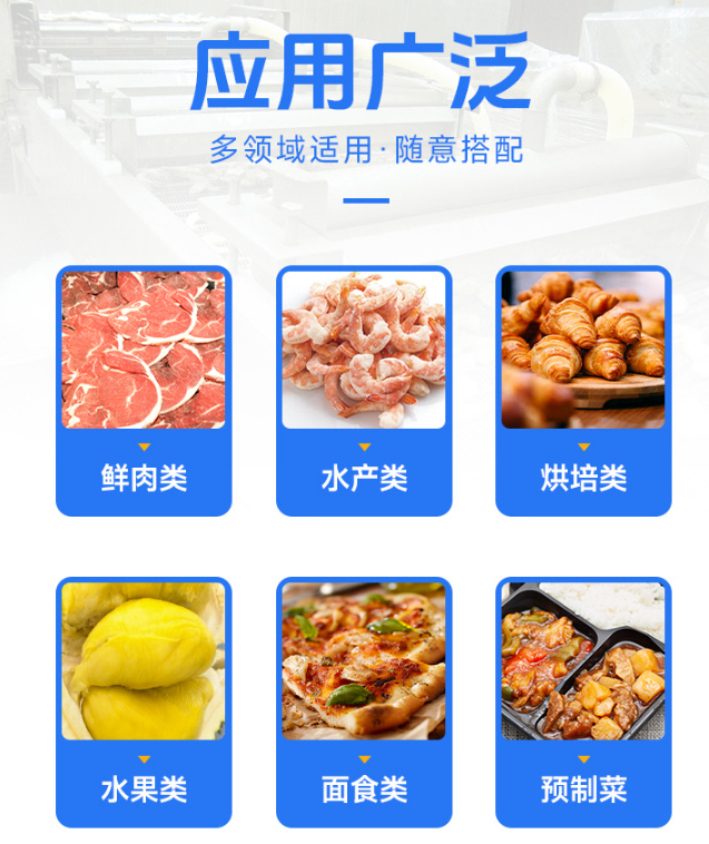 适用于速冻海鲜、水产、肉饼、肉类等食品